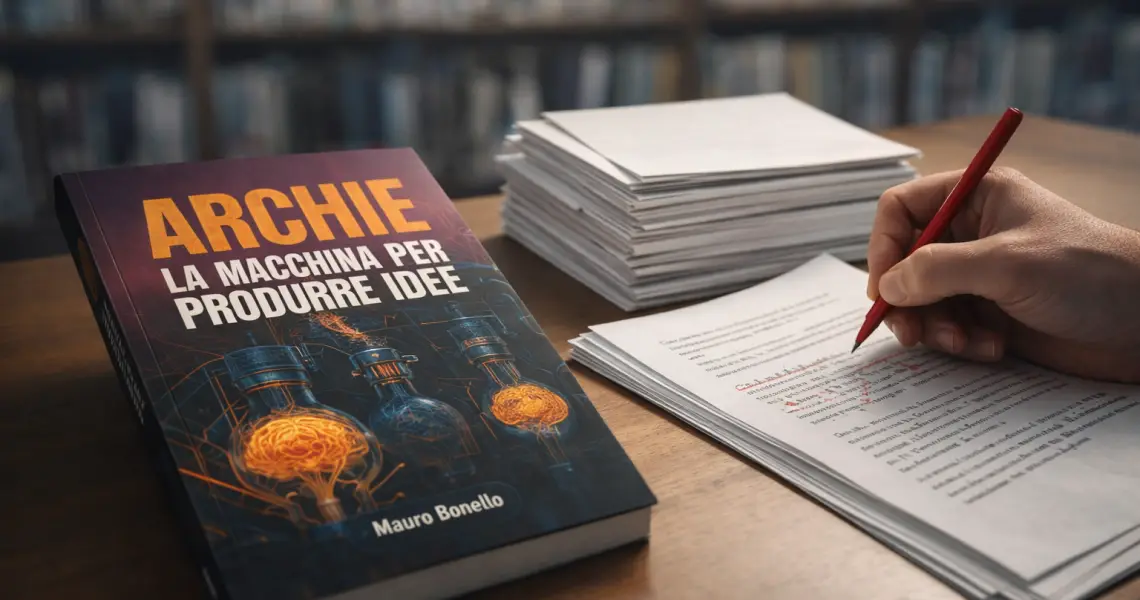 Archie La Macchina per Produrre Idee in biblioteca poggiata su un tavolo